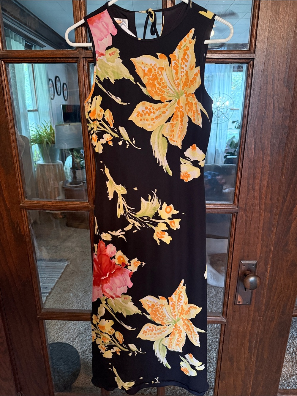 Talbots Black Maxi Skirt with Orange, Yellow and Pink Floral Print